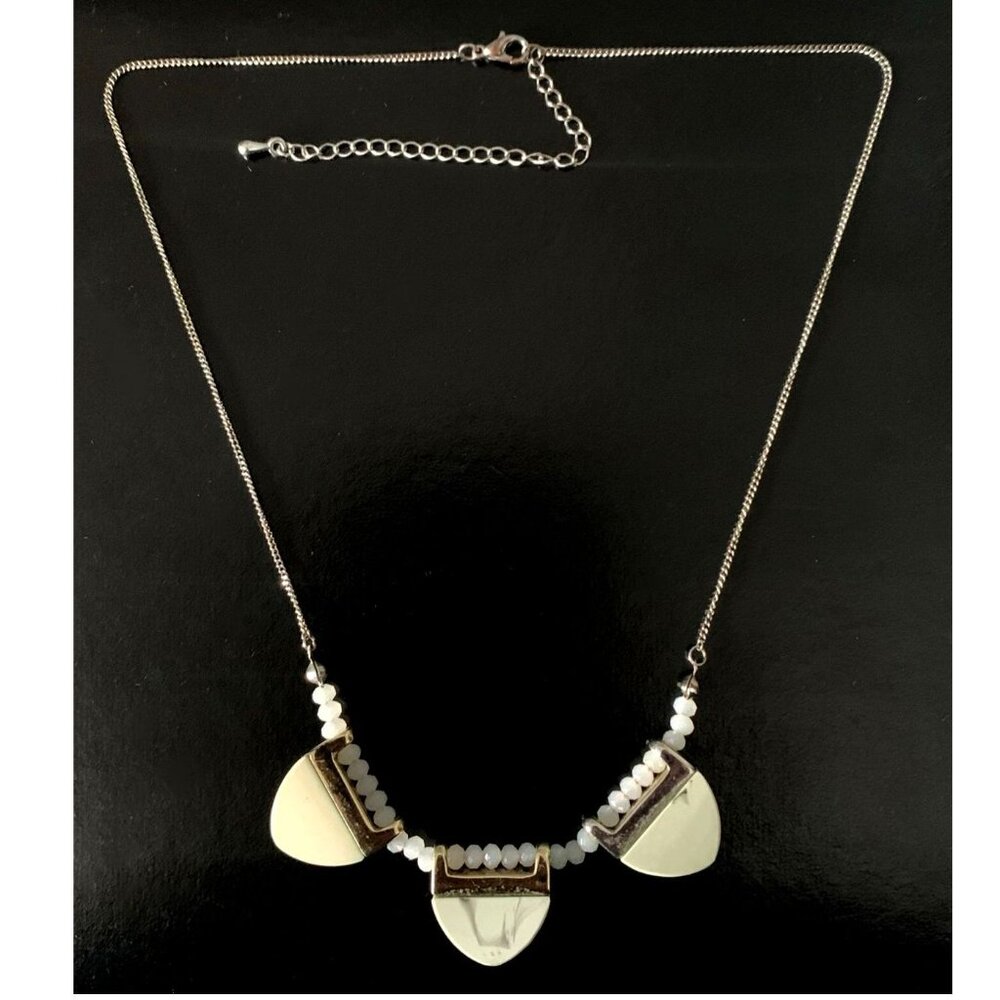 Tribal-Inspired Stainless Steel & Beaded Necklace – Modern Geometric Design